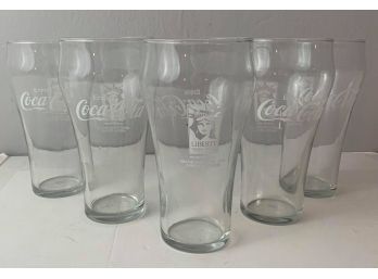 Vintage Statue Of Liberty Centennial Coca-Cola Glass 1886-1986 6' Tall Lot Of 5