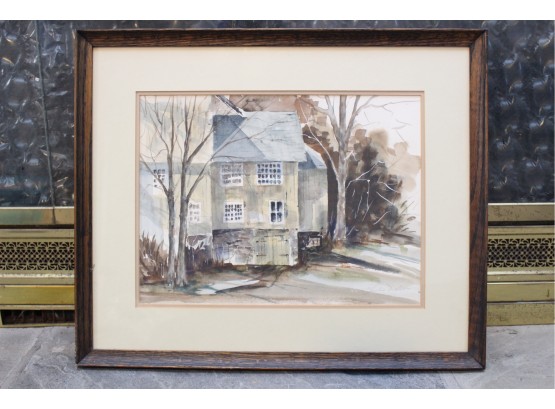 Wood And Glass Framed Landscape Watercolor Signed In Pencil 'Julia Nelson'