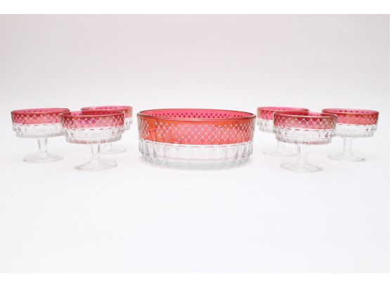 Italian Glass Set With Red And White Trim