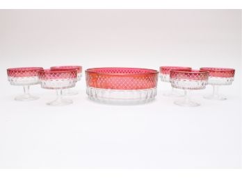 Italian Glass Set With Red And White Trim