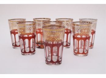 Set Of Eight French Ruby And Gold Painted Drinking Glasses