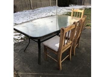 Glass Top Outdoor Table With Wooden Chairs