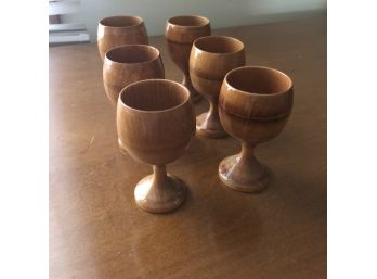 Set Of Six Small Wooden Goblets