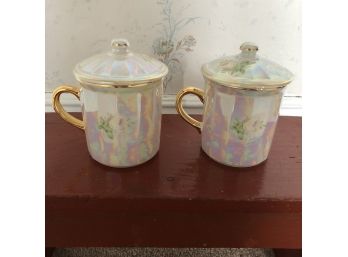 Set Of Two Vintage Porcelain Mugs With Lids