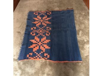 Vintage Wool Blanket In Blue And Orange