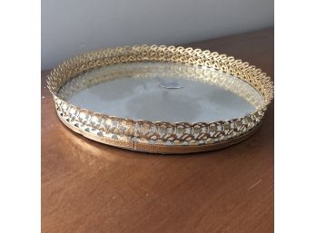 Round Gold Tone Mirrored Tray