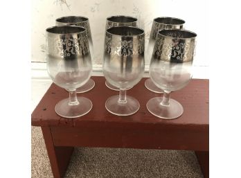 Set Of 6 Goblets With Silver Detail - Made In France