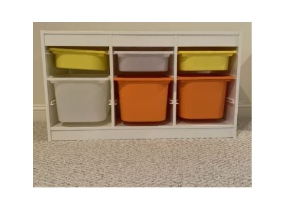 IKEA Set Of 6 New White Children's Storage Shelf Units  In Boxes With Bins