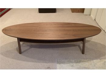 Mid Century Style Oval Coffee Table W Rattan Shelf