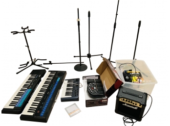 PR Casio Keyboards, 1 Marshall Amp & 1 Floor Pod, Misc Stands
