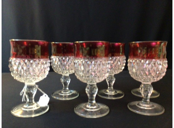 Set Of  6 Antique Or Vintage Ruby Flashed Diamond Point Goblets