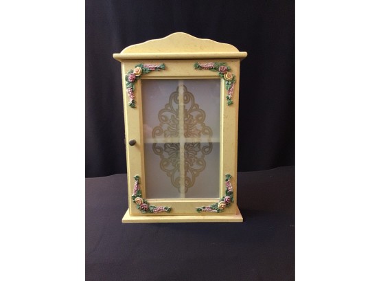 Small Wall Hung Curio Cabinet With Floral Appliques