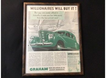 Vintage Car Advertisement Framed Graham
