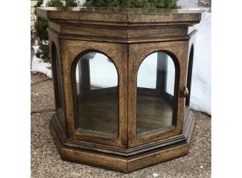 Octagon End Table With Lighted Display And Burled Top