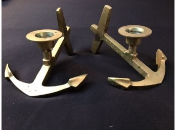 Pair Vintage Brass Anchor Candleholders Candle Holders Nautical