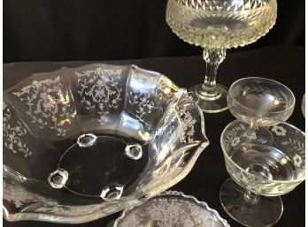 Lovely 11 Piece Vintage Glass Lot Most Pieces Are Etched Glass