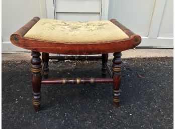 Antique Hitchcock Stool Footstool With Needlepoint Seat