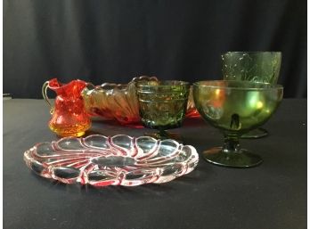 Vintage Colored Glass Lot 6 Pieces Kanawha Jug
