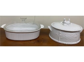 Royal Worcester Porcelain Covered Dish And Covered Corning-ware Casserole Dish