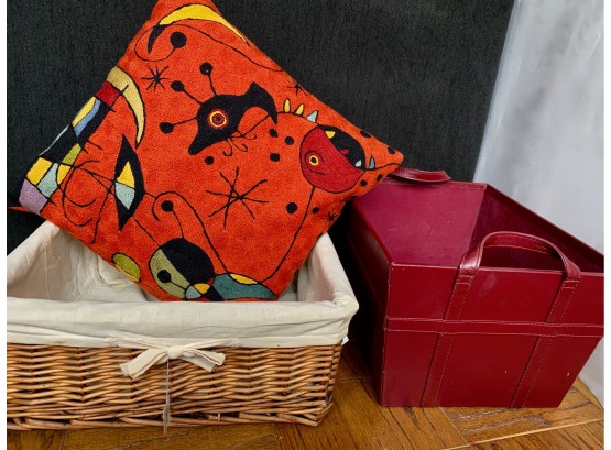 Joan Miro Throw Pillow, Pier 1 Basket & Leatherette Storage Box
