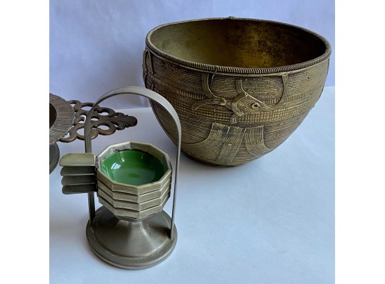 Vintage Farberware Brooklyn NY Nickel Silver Personal Ashtrays & Decorative Metal Bowl