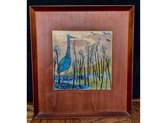 Original Enamel On Board Painting In Wood Frame