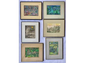 Six Original Pastel Paintings Of Israel By Kayla Wechsler 1983