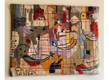 Vintage Tapestry Rug Wall Hanging From Yafo, Israel