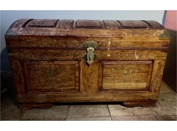 Solid Wood Trunk With Gold Inlays & Interior Drawer