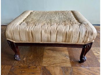 Vintage Upholstered Carved Wood Ottoman