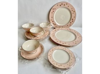 New Lenox China Set Of 4 Jewel Pattern: Dinner, Dessert & Salad Plates, Tea Cups & Saucers