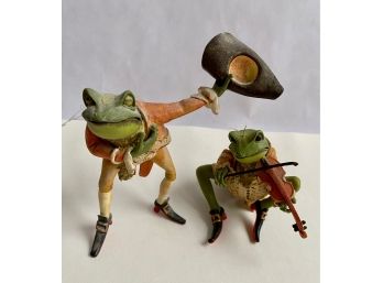 Pair Whimsical Fancy Frog Figurines
