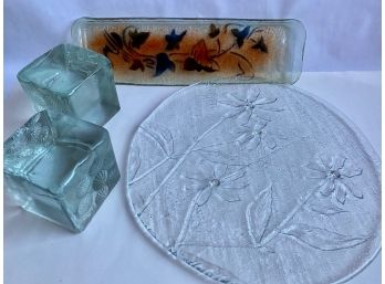 Glass Platters & Two Solid Glass Cubes