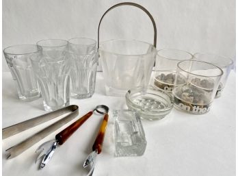 Ice Bucket, Glassware, Ashtrays, Vintage 'On The Rocks' Plastic Drinking Cups