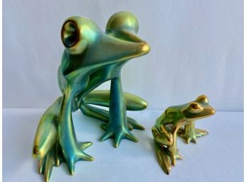 Pair Of Iridescent Frog Figurines