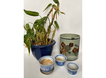 Apple Lane Pottery Vase By Bill Nagengast, Cobalt Planter & Small Planters