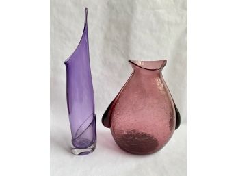 Violet Calla Art Glass Vase By Ed Branson 1995 & Large Glass Urn