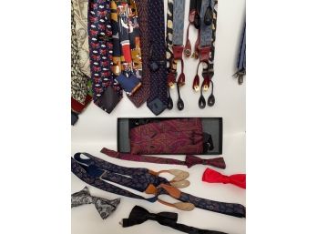 Over 20 Men's Ties, Suspenders & Cummerbund, Many Vintage