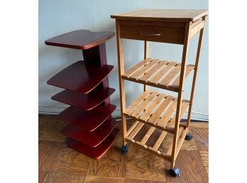Rolling Bamboo Cart & Two Sided Adjustable Storage Shelf