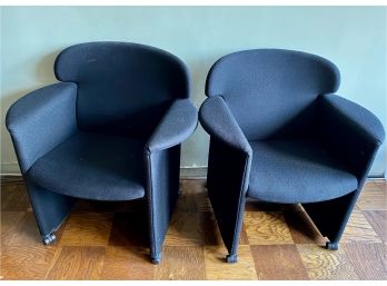Pair Black Upholstered Chairs On Wheels