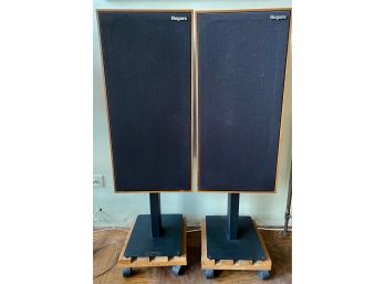 Vintage Rogers Studio 1a Speakers, Made In England On Custom Made Rollers