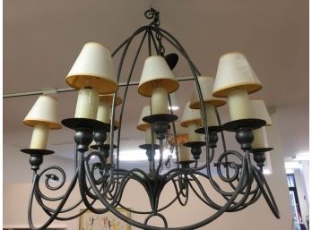 Wrought Iron 12 Lights Chandelier With Shades