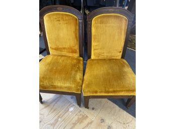 Upholstered 19 C. Pair Of Parlor Chairs On Casters