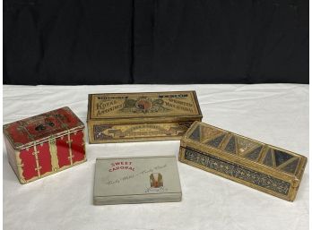 Group Of Three Metal Boxes And One Wood
