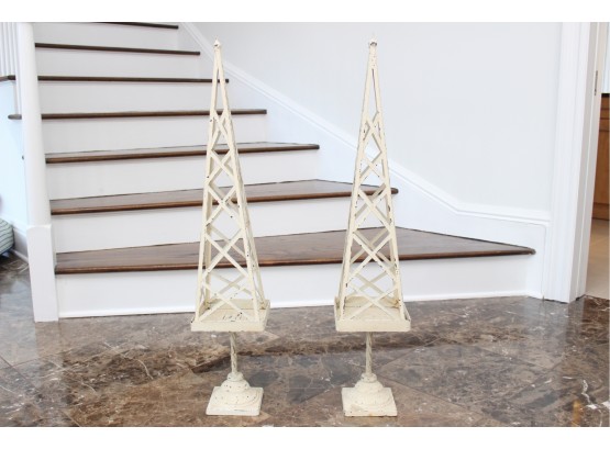 Pair Of Distressed Metal Decor Stands