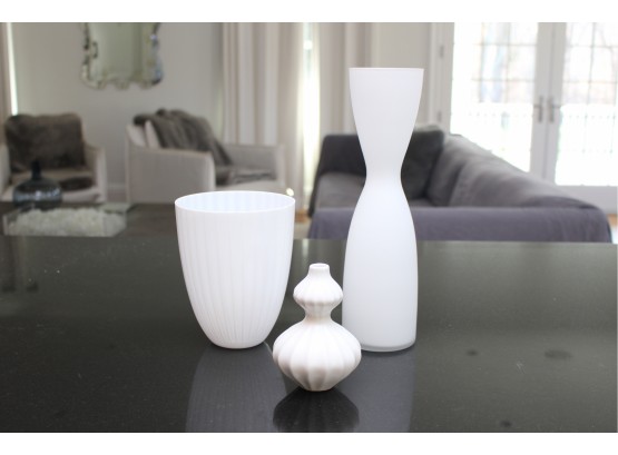 Three Modern Decor Vases One Marked Johnathan Adler