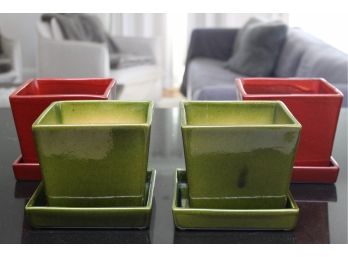 Four Clay Planters Made In Portugal