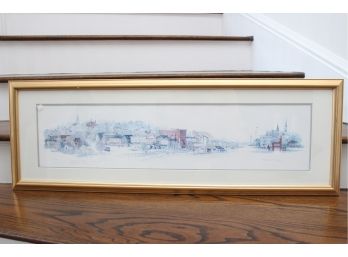 Gold Leaf And Glass Framed Mystic, Connecticut Panorama By Leonard Weber
