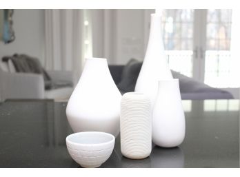 4 Ceramic Vases And Small Bowl