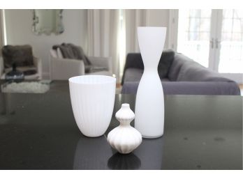 Three Modern Decor Vases One Marked Johnathan Adler